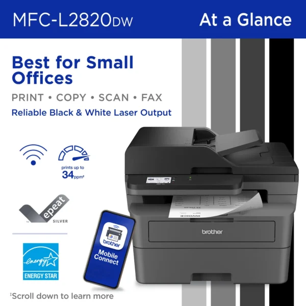 Brother - MFC-L2820DW Wireless Black-and-White Refresh Subscription Eligible All-In-One Laser Printer - Gray - Image 4